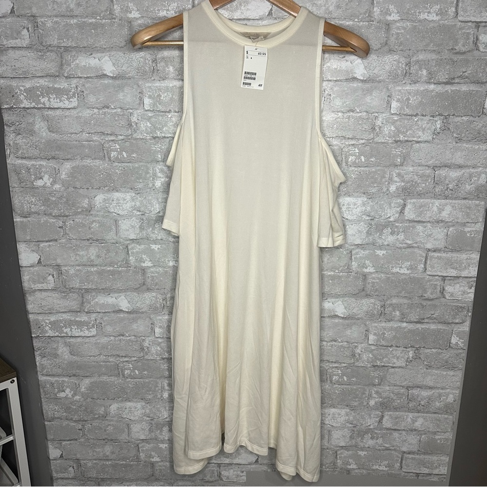 EUC H&M High Neck Shoulder Cutout Cream Midi Sundress NWT Size 8 (RN101255)
